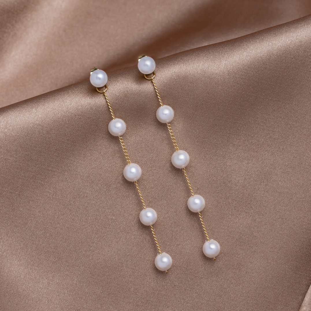 Long Pearl Drop Dangle Earrings