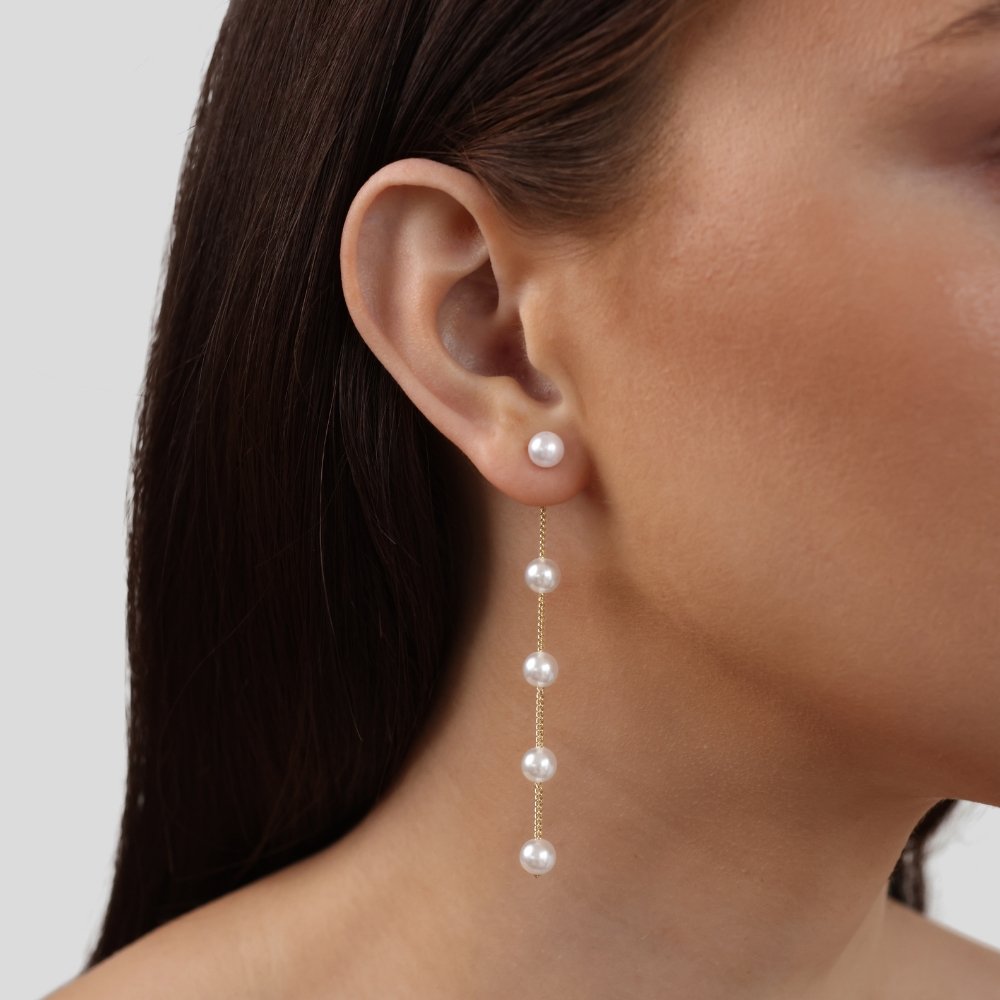 Long Pearl Drop Dangle Earrings