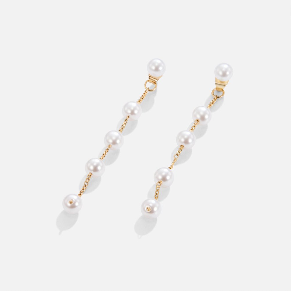 Long Pearl Drop Dangle Earrings