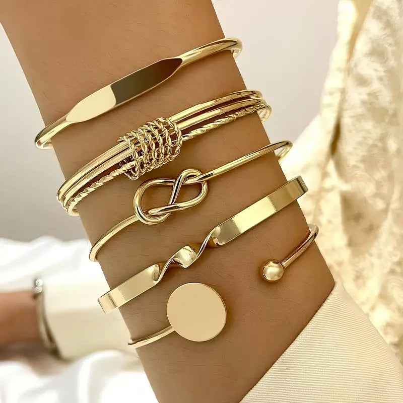 Love Knot Gold Cuff Bracelet Stack Set