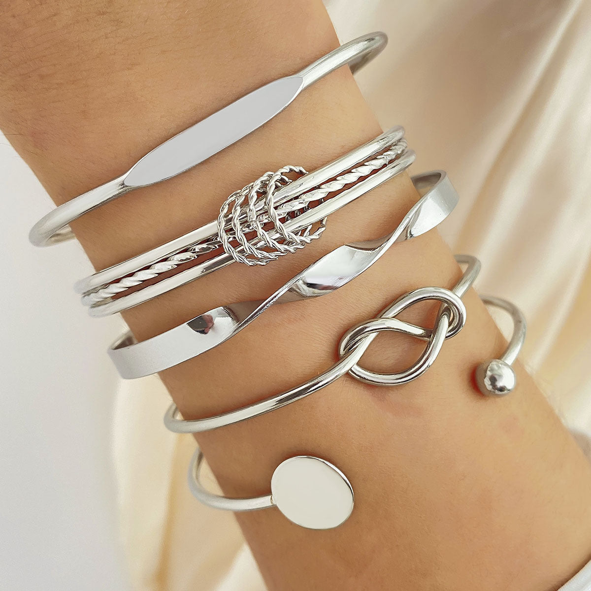 Love Knot Gold Cuff Bracelet Stack Set