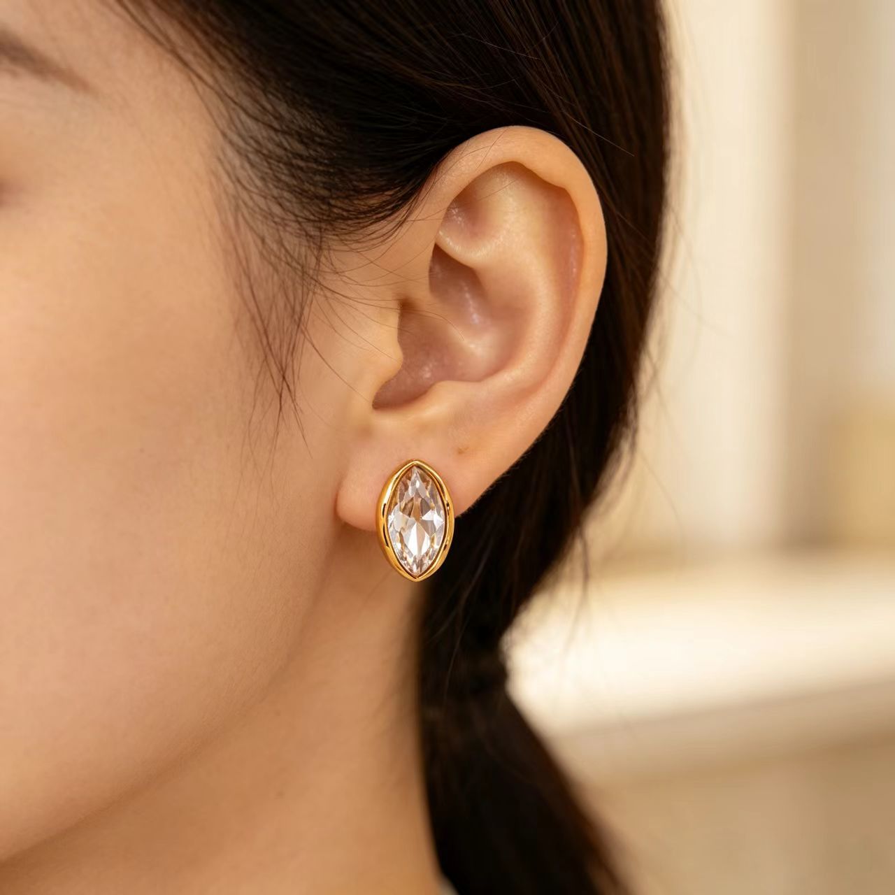 Marquise Moissanite Bezel Stud Earrings