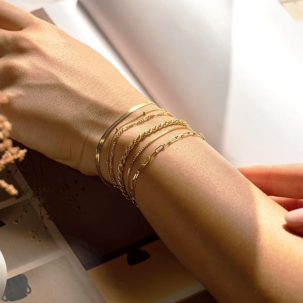 Mixed Chain Gold Bracelet Stack Set