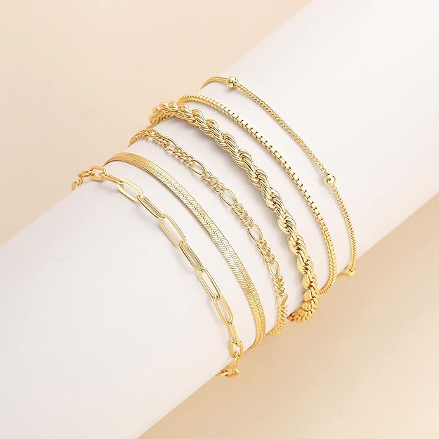 Mixed Chain Gold Bracelet Stack Set