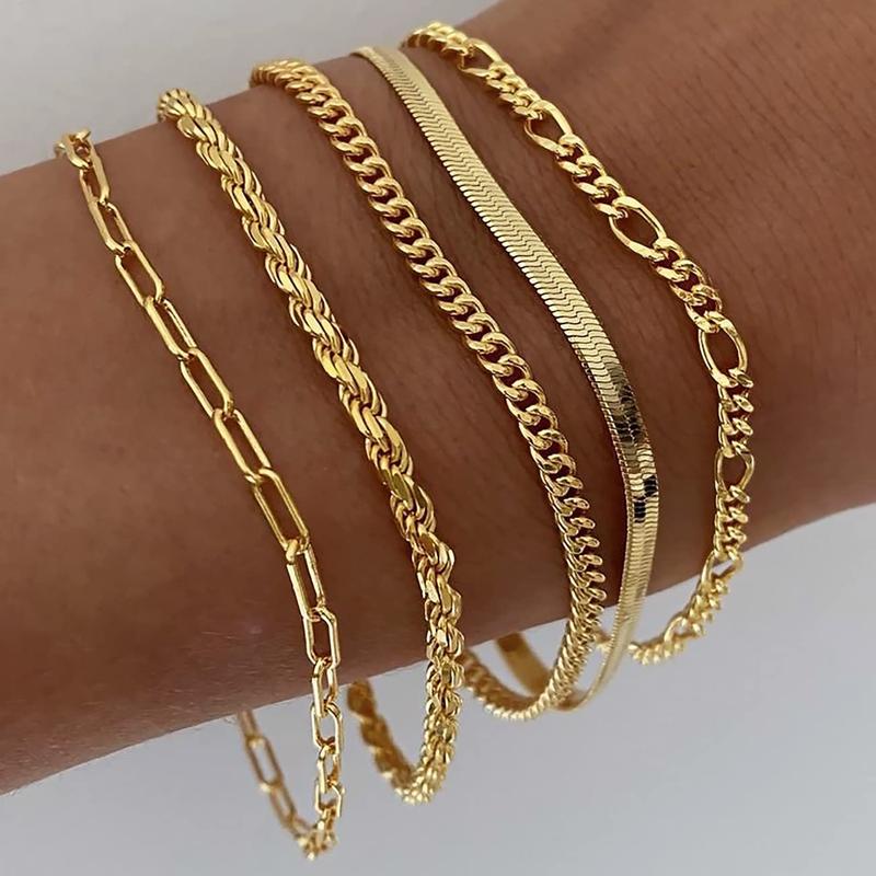 Paperclip and Herringbone Bracelet Stack