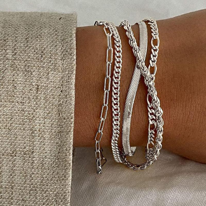 Paperclip and Herringbone Bracelet Stack
