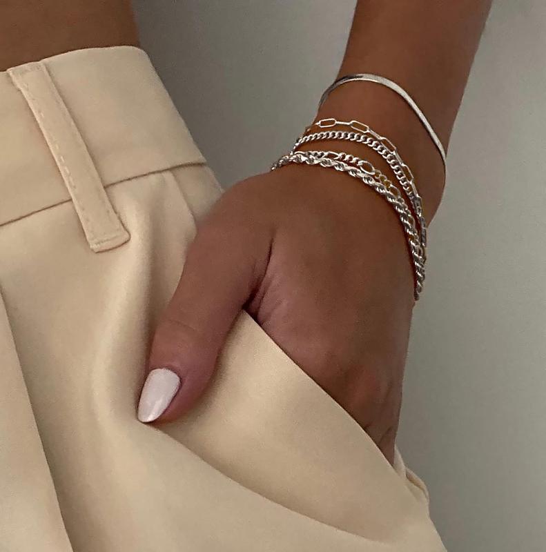 Paperclip and Herringbone Bracelet Stack