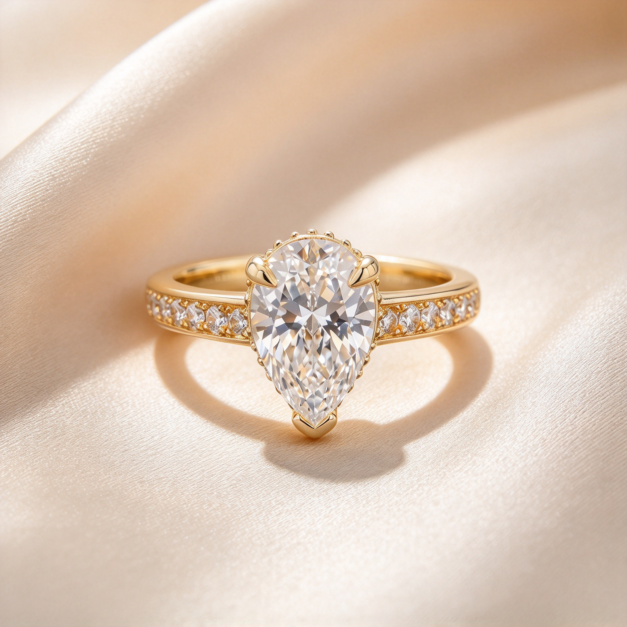 Pear Cut Engagement Ring with Pave Band