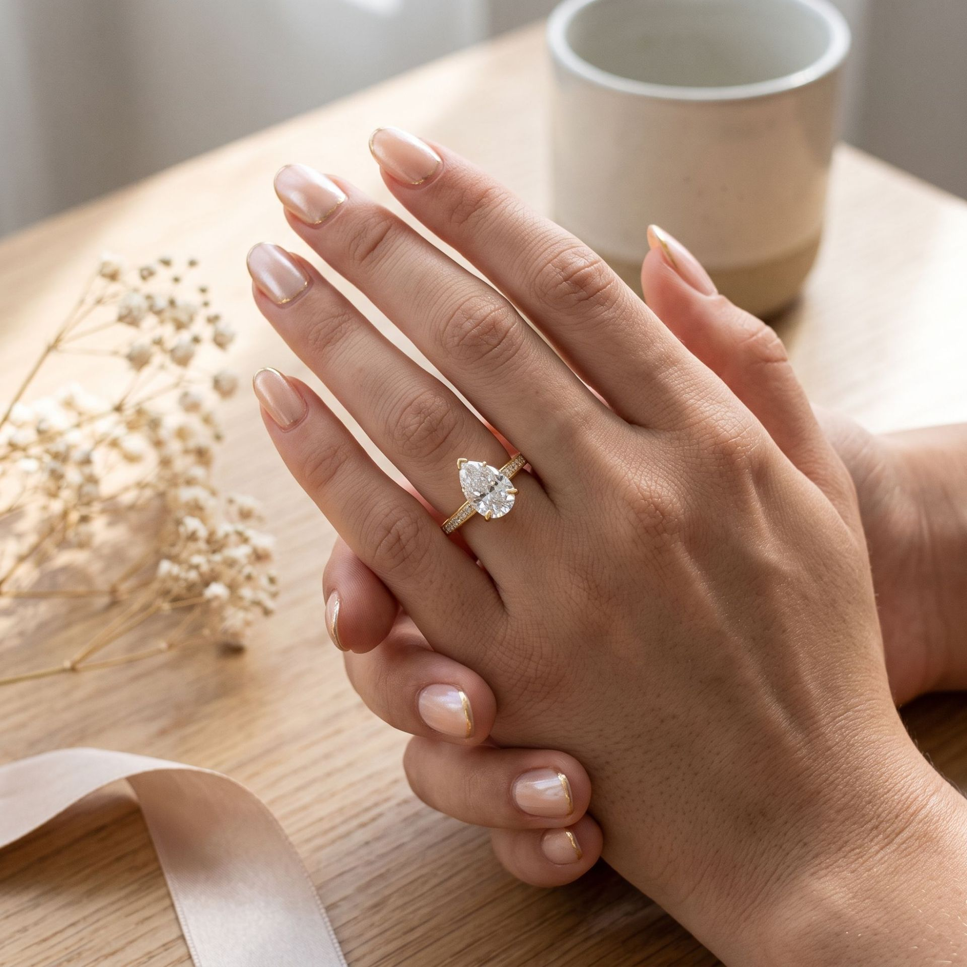 Pear Cut Engagement Ring with Pave Band