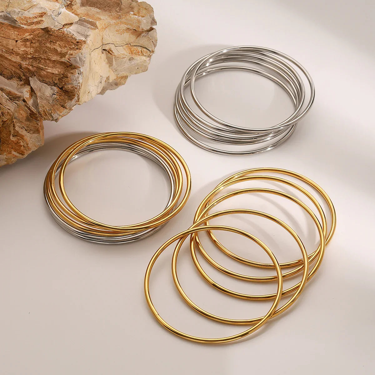 Thin Gold Bangle Bracelet Stack Set
