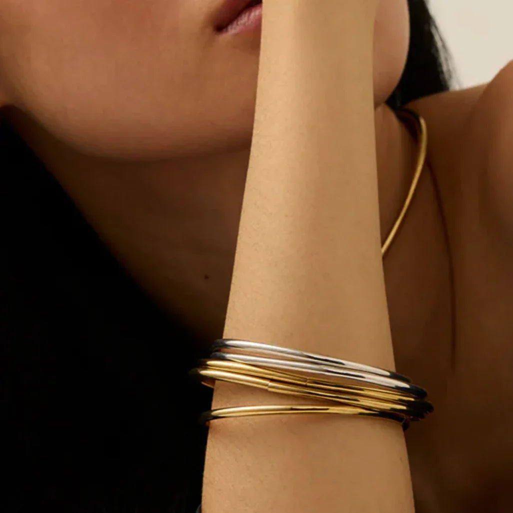 Thin Gold Bangle Bracelet Stack Set