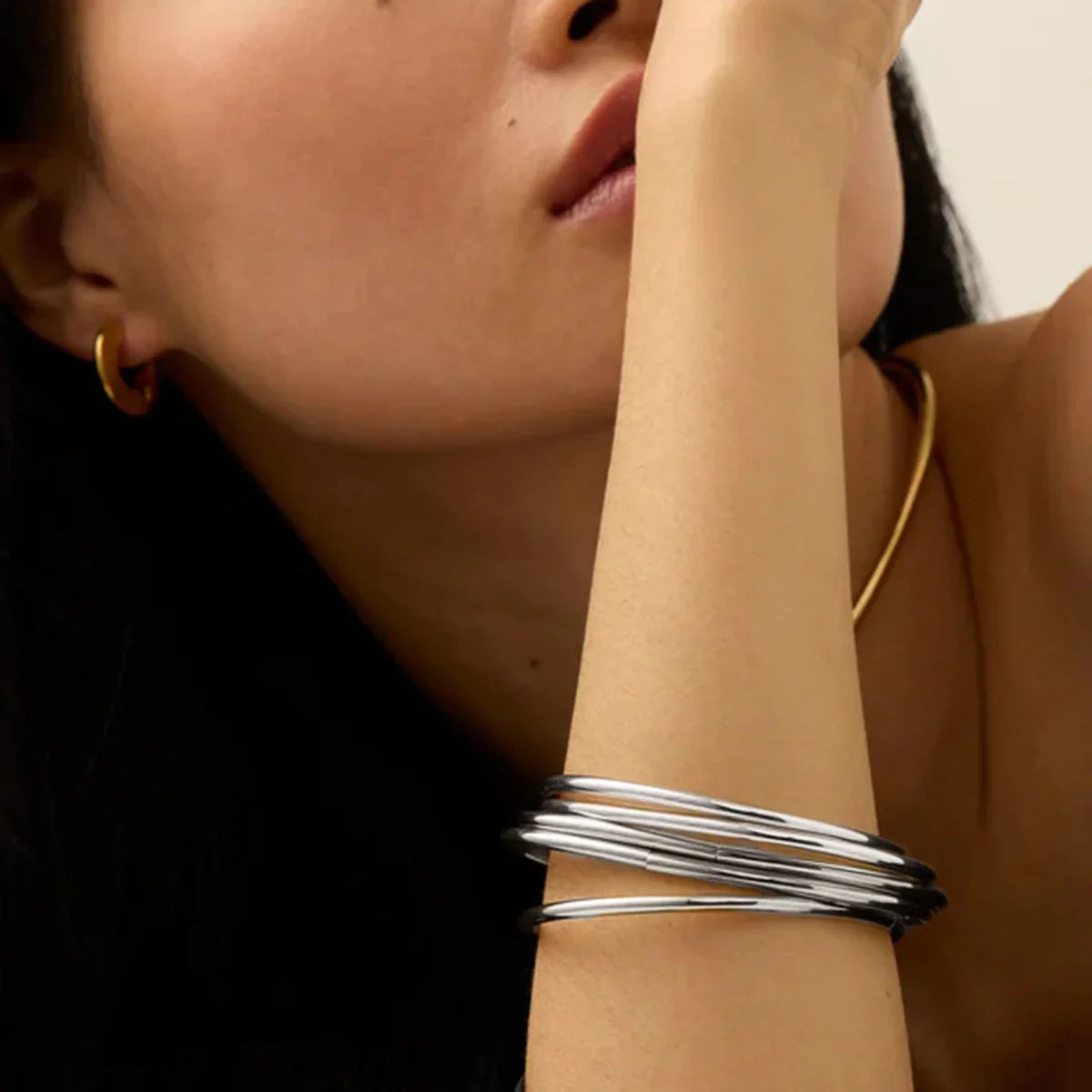 Thin Gold Bangle Bracelet Stack Set