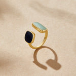 Two Tone Aqua and Black Stone Open Ring