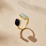 Two Tone Aqua and Black Stone Open Ring