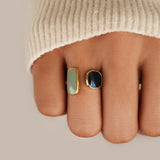 Two Tone Aqua and Black Stone Open Ring